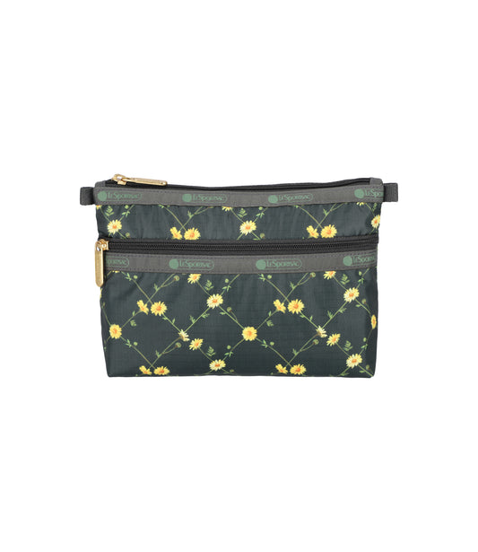 Cosmetic Clutch<br>Daisy Cross Green