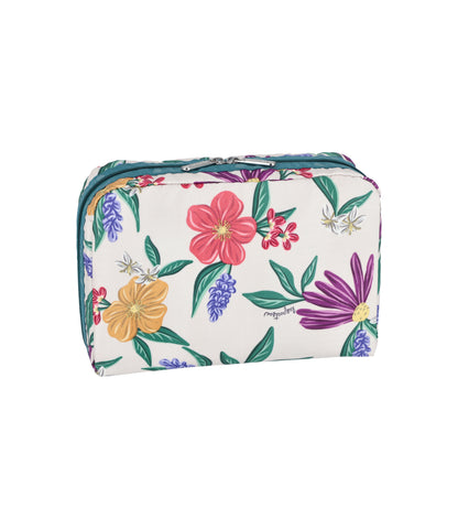 Extra Large Rectangular Cosmetic<br>Graphic Floral Ivory