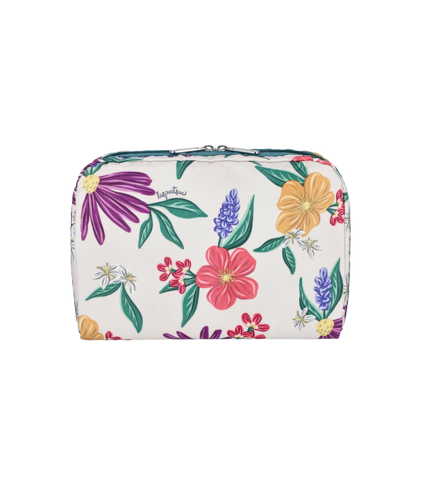 Extra Large Rectangular Cosmetic<br>Graphic Floral Ivory