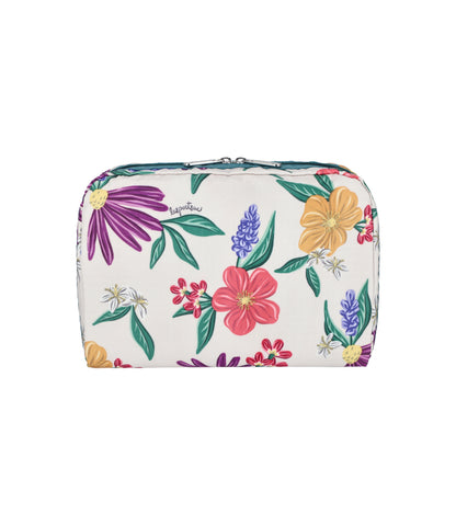 Extra Large Rectangular Cosmetic<br>Graphic Floral Ivory