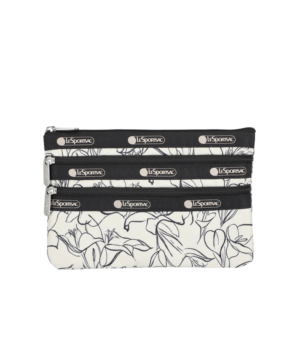 3-Zip Cosmetic<br>Sketched Floral Ivory