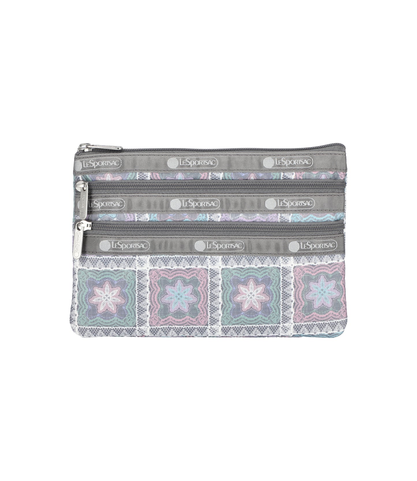 3-Zip Cosmetic<br>Pastel Geometric Lace