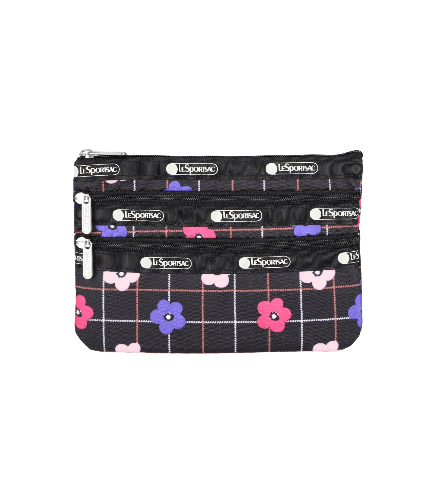 3-Zip Cosmetic<br>Floral Plaid