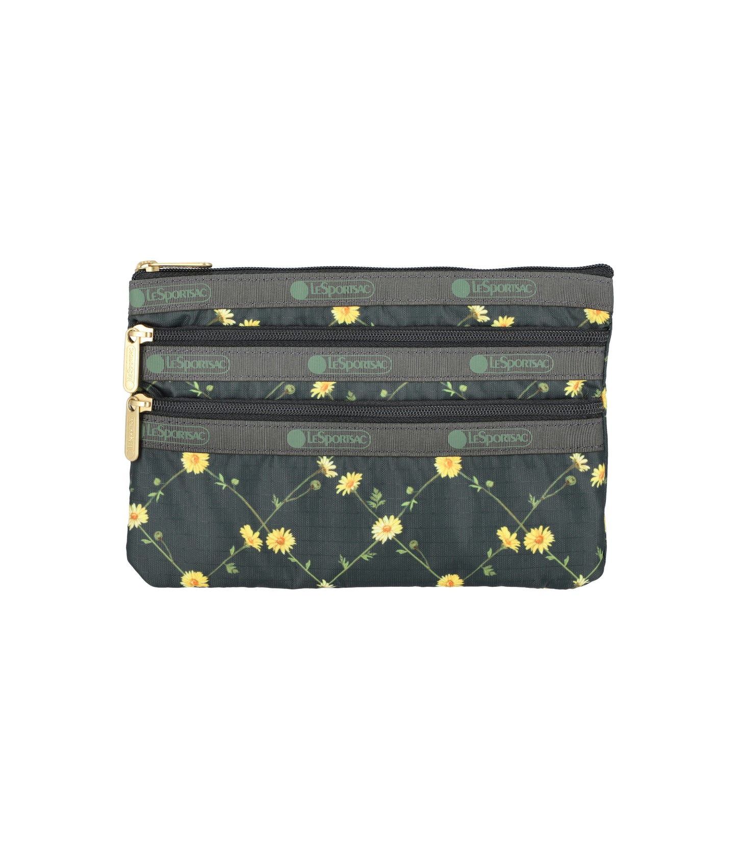 3-Zip Cosmetic<br>Daisy Cross Green