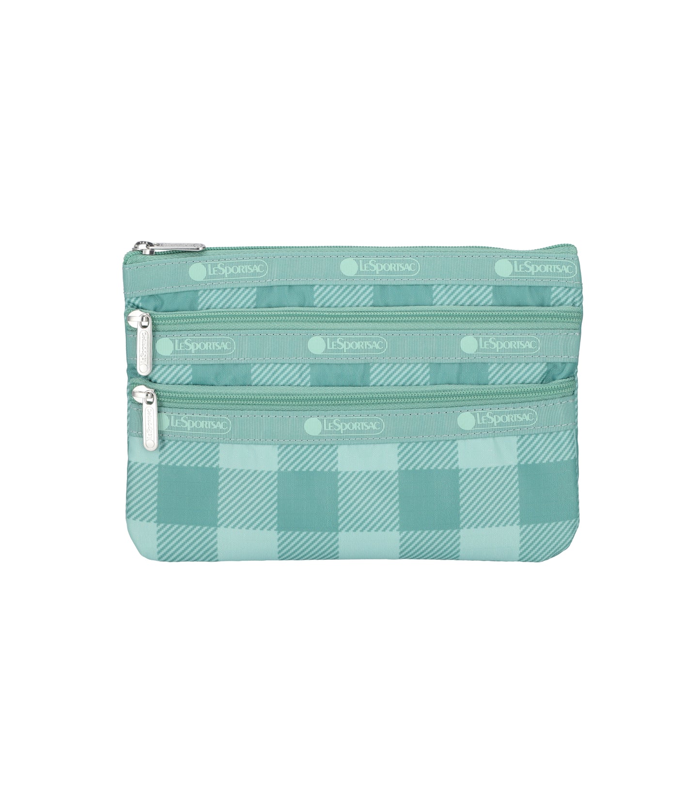 3-Zip Cosmetic<br>Green Field Gingham