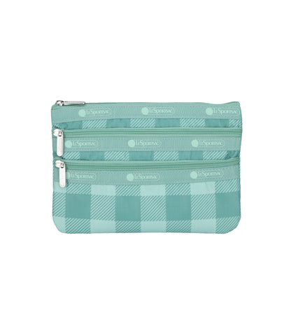 3-Zip Cosmetic<br>Green Field Gingham