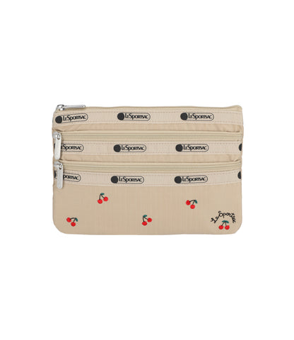 3 Zip Cosmetic<br>Cherry Embroidery