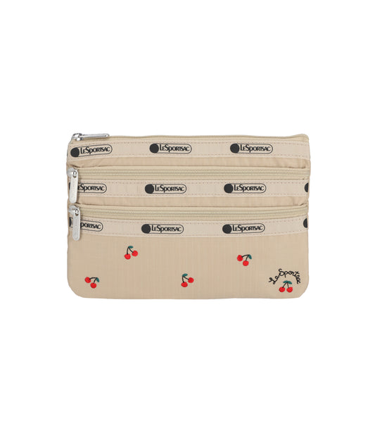 3 Zip Cosmetic<br>Cherry Embroidery