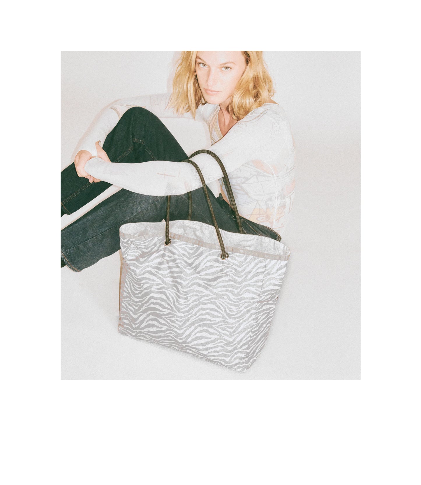 Large 2 Way Tote<br>Alloy Zebra/ Meringue