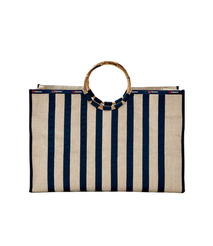 Large Bamboo Book Tote<br>Stripe Deep Sea Blue